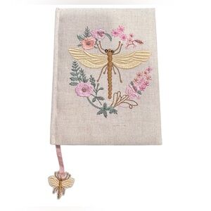 Embroidered Dragonfly Journal - Cream